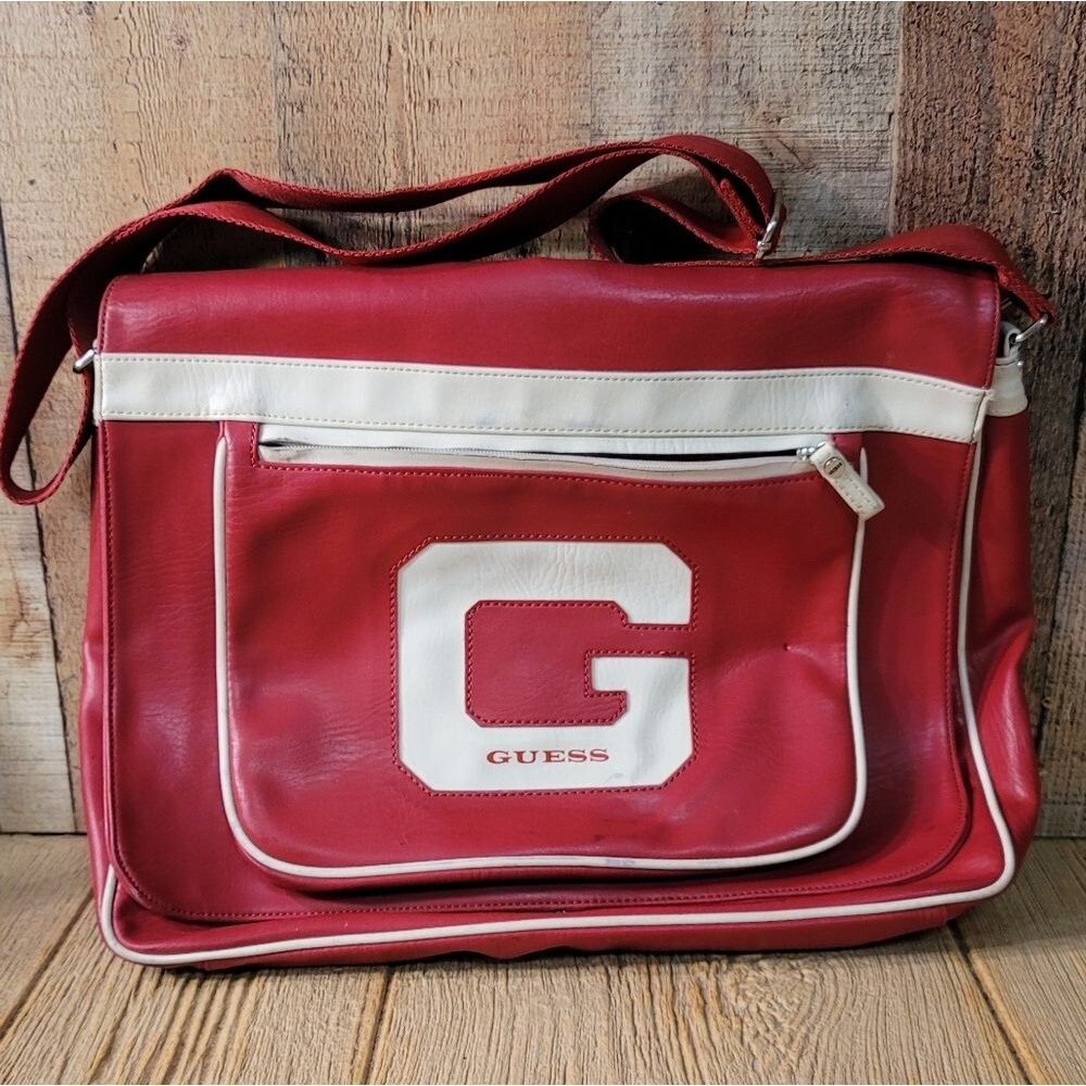 Red Guess LEATHER Over The Shoulder Tote Bag